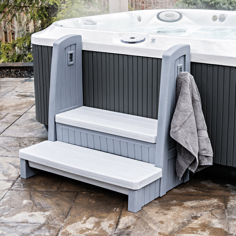 Gray 2-Step Plastic Hot Tub Storage Steps with Handrails