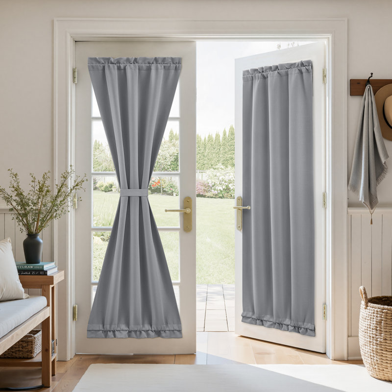  Rideau occultant à portes françaises, couvre-fenêtre d'intimité avec attache, 1 panneau, Grey White, 26" x 72"