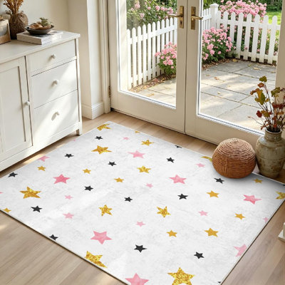Tapis d'intérieur sans couture à motif étoiles doré, lavable à la machine