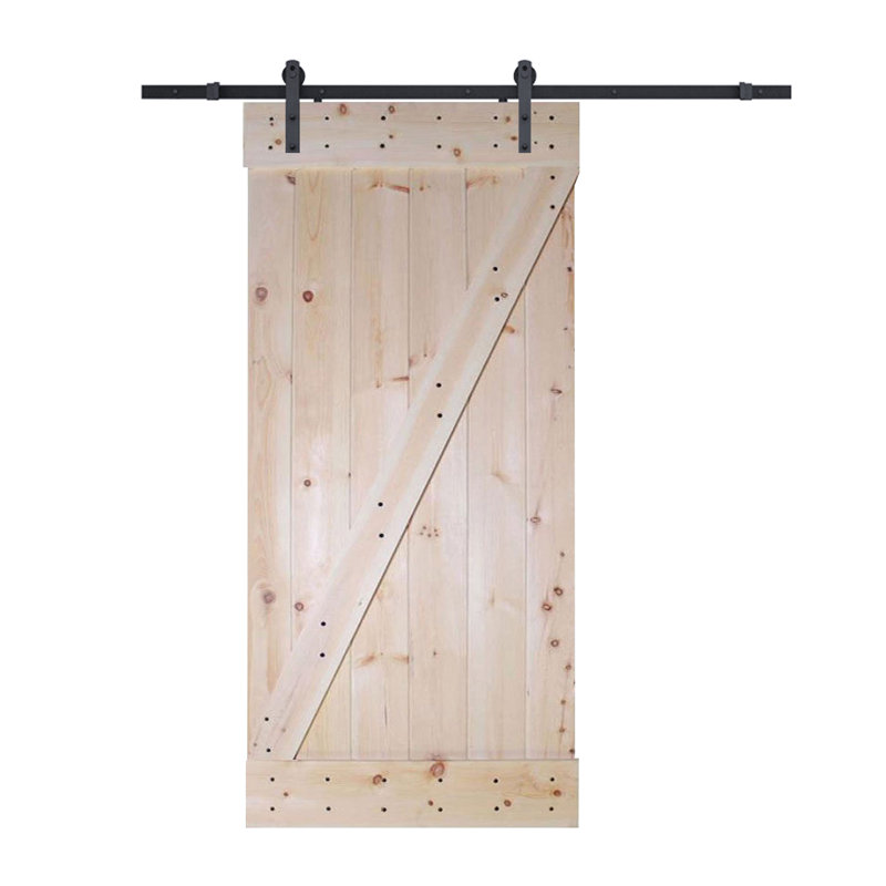 Porte de grange en bois lambrissé en Z avec trousse de quincaillerie d'installation, Naturel, 36 po x 84 po