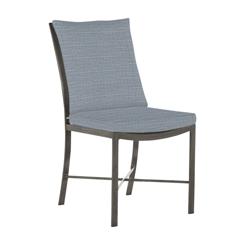 Monaco Patio Dining Side Chair with Cushions, Rollo Chambray InsideOut® Linen, Welt, Slate Gray