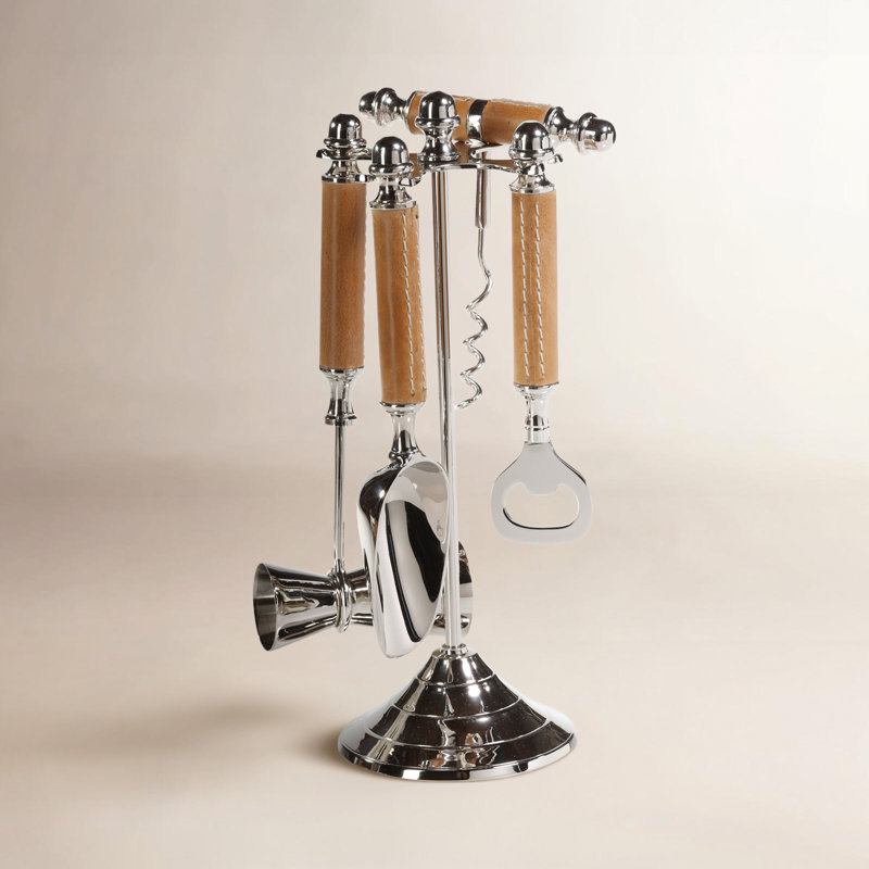 Ensemble d’outils de bar en nickel poli et cuir