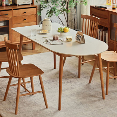 Modern Cherry Wood Color Half-circle Solid Wood Dining Table