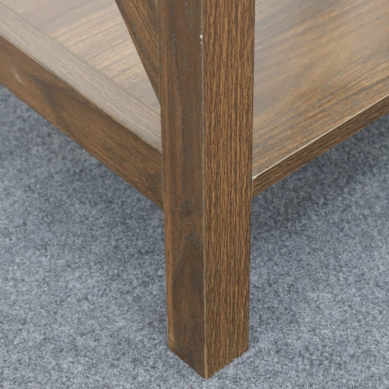 Dark Walnut Farmhouse X-Frame 2-Tier Side Table