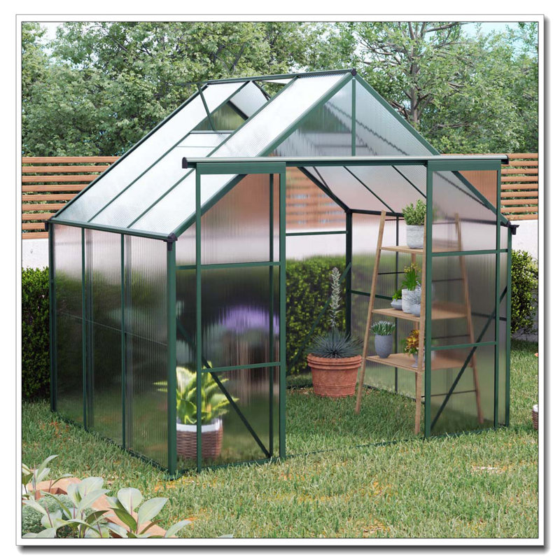8X6FT-Green Double Door Polycarbonate Greenhouse Raised Base and Anchor Aluminum Heavy Duty Walk-in Greenhouses for Outdoor Backyard in All Season