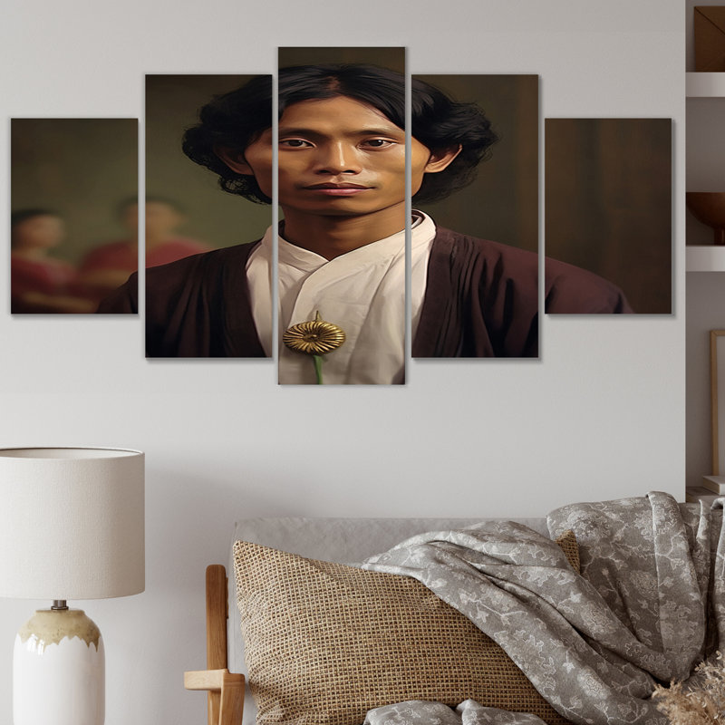 Portrait d'un jeune homme indien noble - reproduction sur toile - 5 panneaux