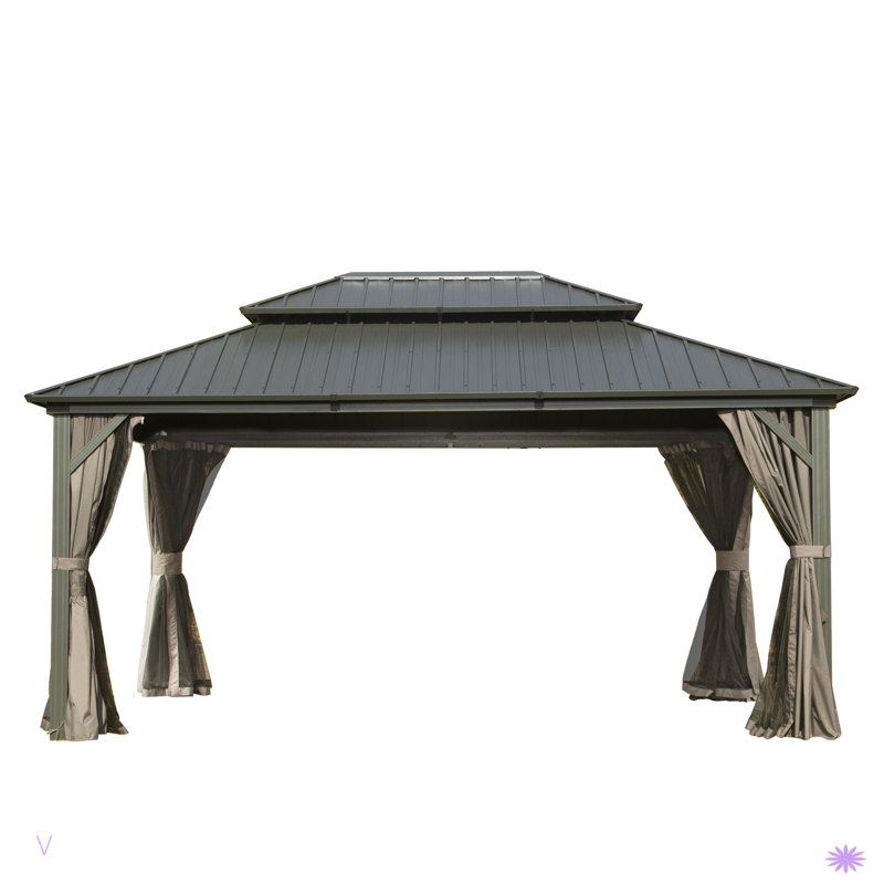 Outdoor Gazebo with Galvanized Steel Double Roof, Gray, 120.05" H x 167.93" W x 144.06" D