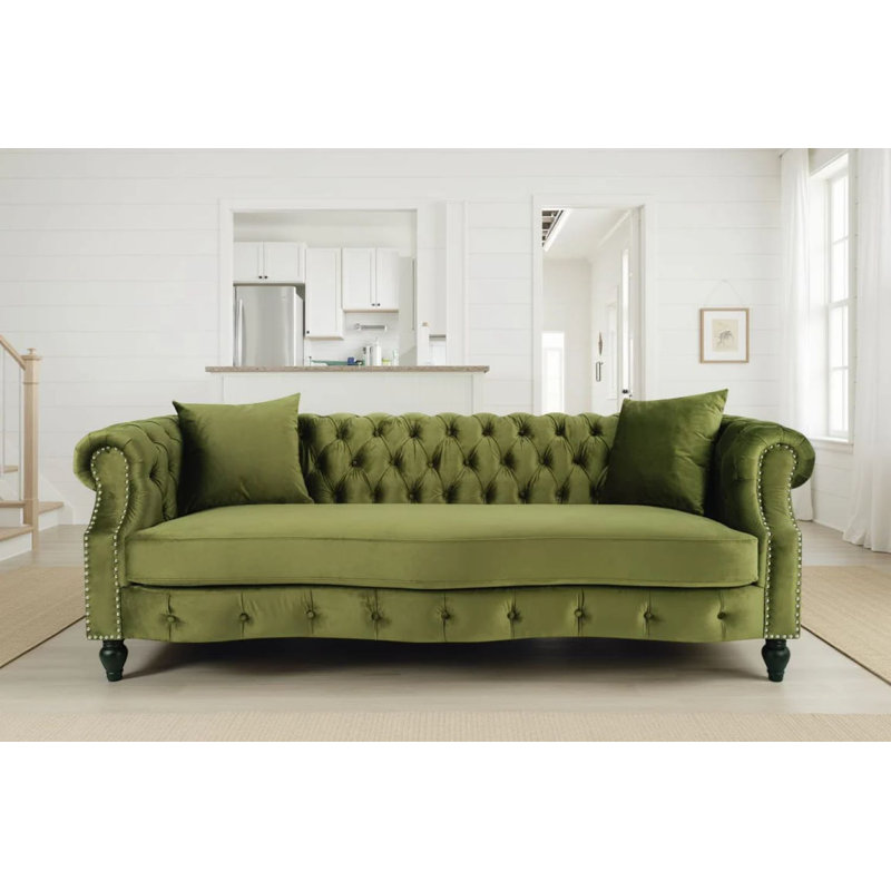 Mitchellville 3 Seater Velvet Scroll Arms Sofa, Sage Green