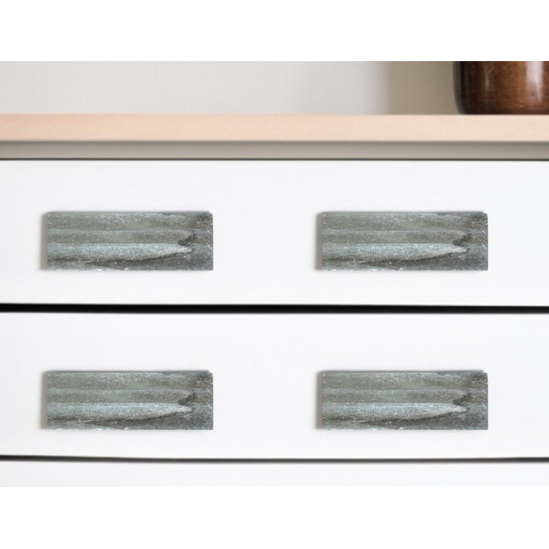 Set of Six Gray Stone Rectangular Drawer Pull Knobs