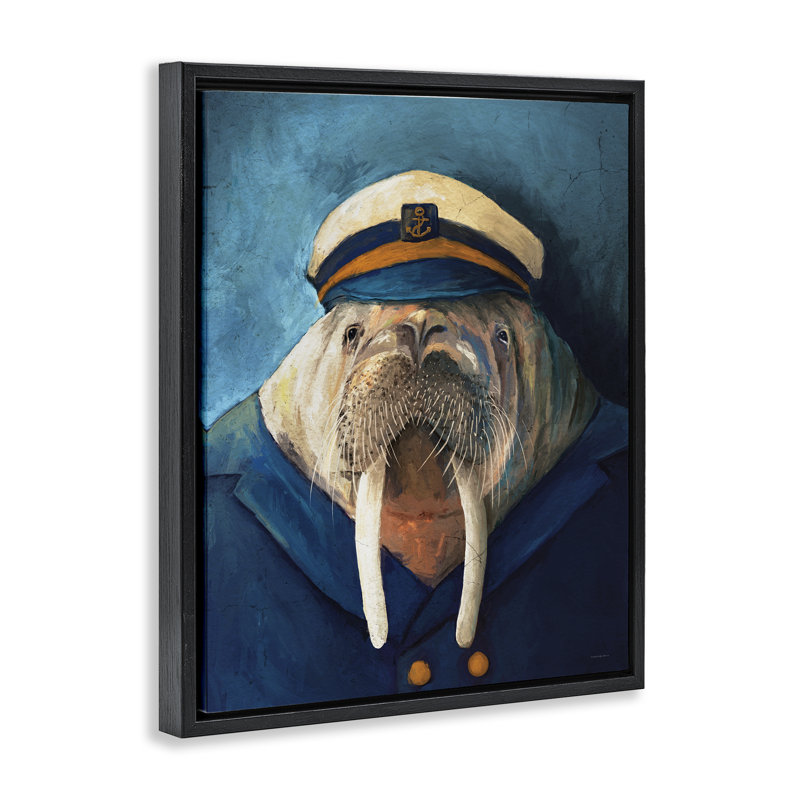 Cadre flottant Sailor Captain Walrus, design par Kamdon Kreations, Cadre flottant noir de jais, H 21 po x l 17 po