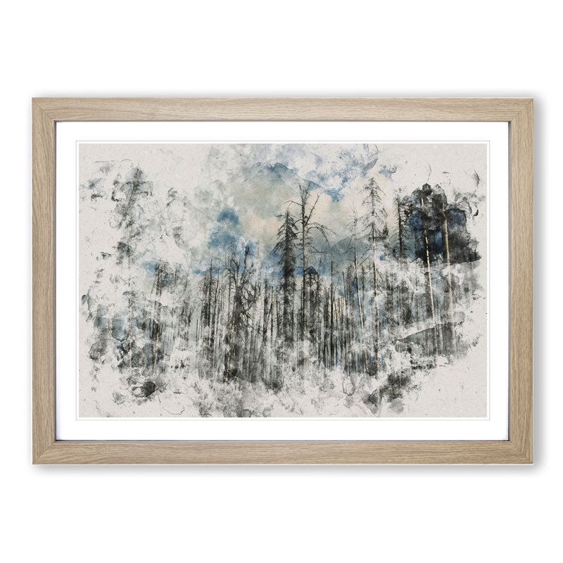 Winter Forest Vol.2 Watercolour - Picture Frame Graphic Art, 27cm H x 36cm W x 2cm D, Oak