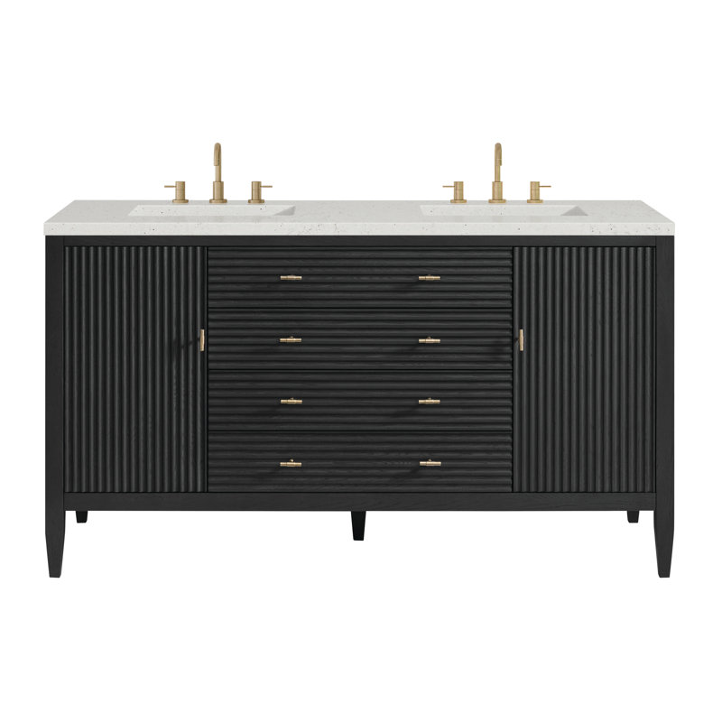 Myrrin 60'' W Double Vanity, Lime Delight Silestone, Carbon Oak, 8" Widespread