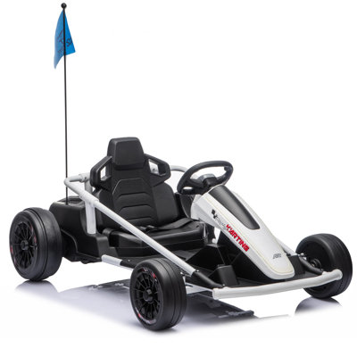 24V White Kids Electric Go Kart with Parent Remote Control, Bluetooth Music & All-Terrain Wheels, Ride-On Racing Kart for Kids
