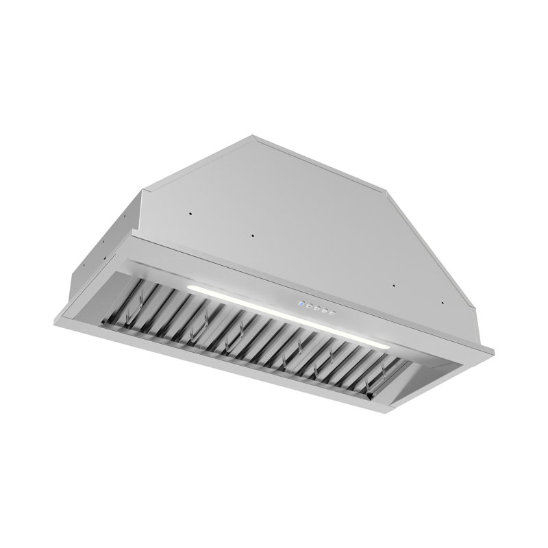 Robinet 34 po T-11611-1-TG Hotte de cuisine à conduit 350 pi³ / min en acier inoxydable brossé avec filtres à chicane, commande à bouton électronique, lumière DEL Pescara