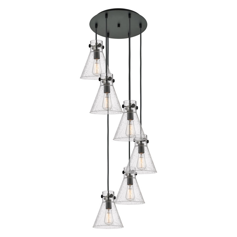 Luminaire suspendu 6 lumières Amrith, Bullé, Nickel satiné brossé