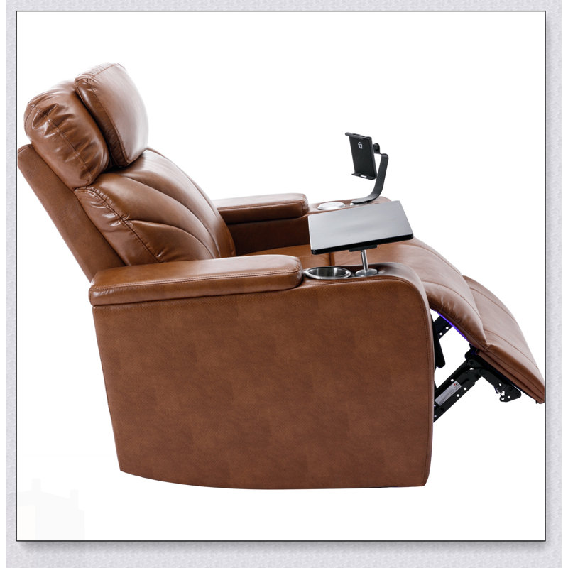 Power Motion Recliner With USB Charging, Arm Storage, And Home Theater Features For Ultimate Comfort, Light Brown