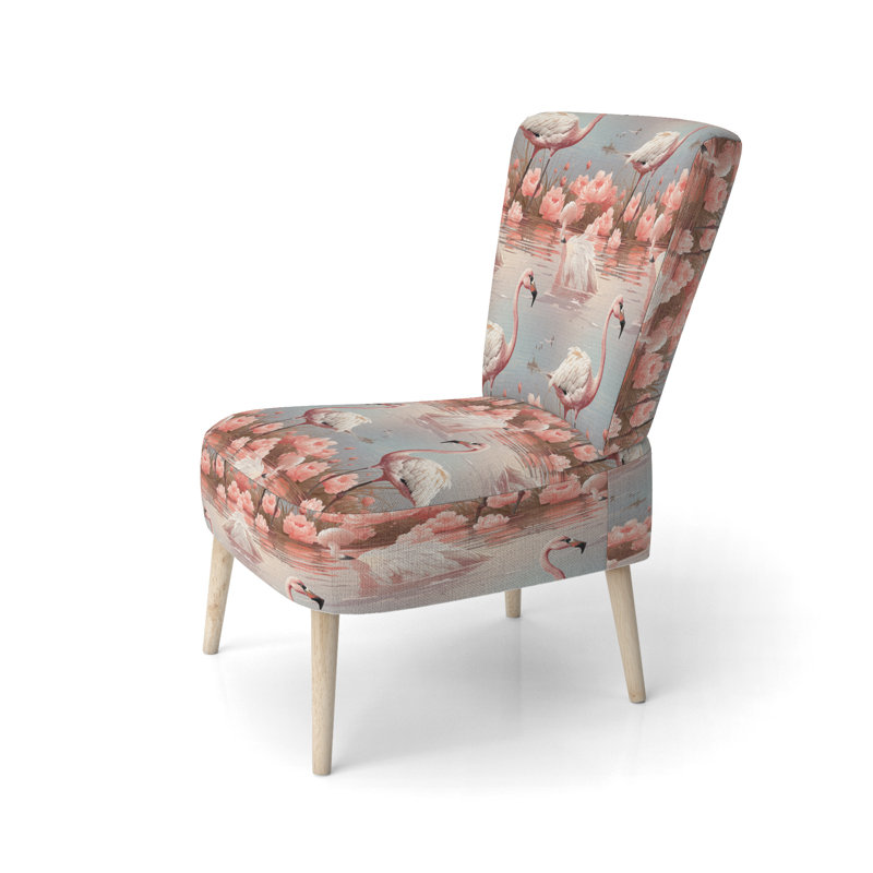 Vintage Flamingo Charm - Velvet Upholstered Glam Side Chair, Animal Print Accent Chair