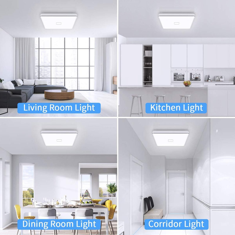 Plafonnier à DEL encastré 12,8 pouces 24W blanc brillant carré plafonnier à DEL 5000K, 2050LM lumière du jour étanche pour salle de bain, couloir, porche, salon, chambre à coucher