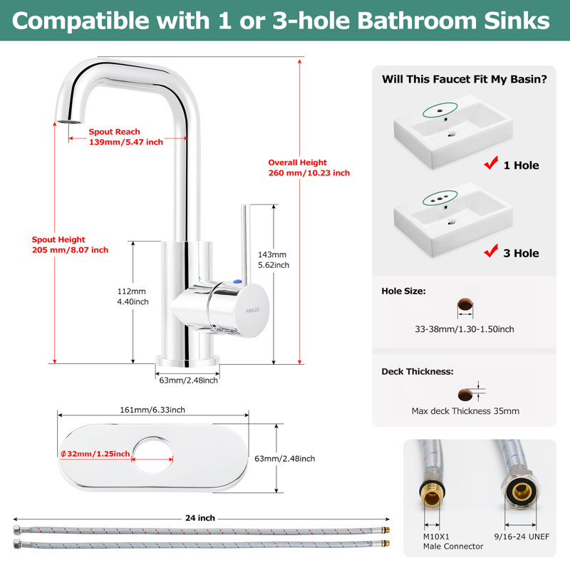 Robinet de salle de bain monocorps et monocommande, Chrome poli