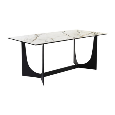Heikki 70" Wide Modern Trestle Dining Table in Stone and Metal