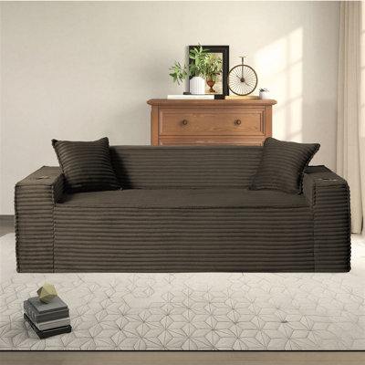 Boneless 80" Loveseat Sofa with Deep Seat – Spacious Corduroy Compression Cloud Couch for Bedroom, Dorm, Apartment