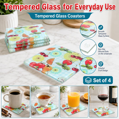 Glass Square 4 Piece Coaster Set