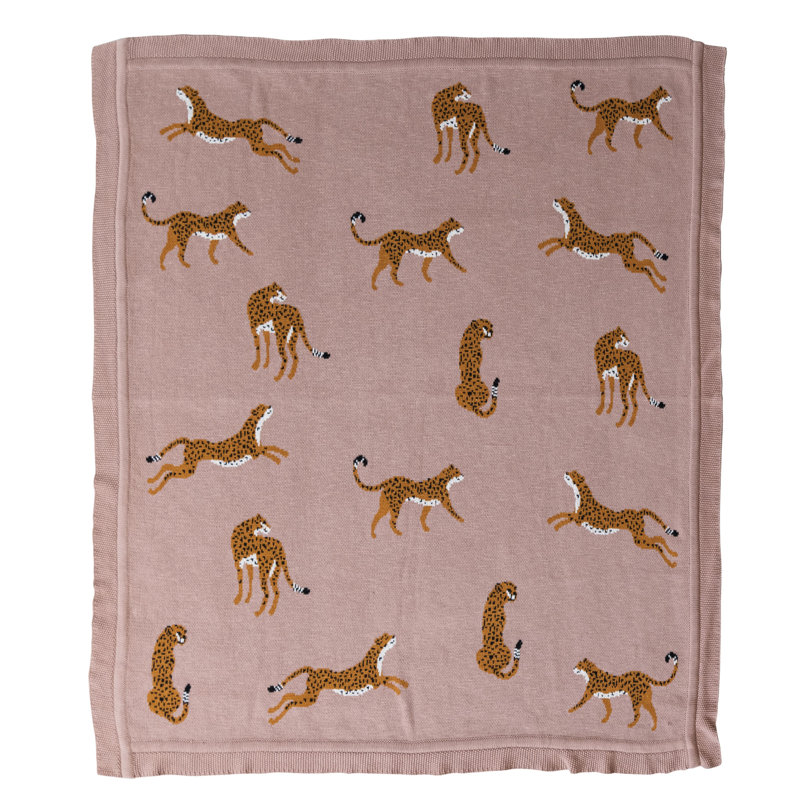 Cotton Knit Throw With Cheetahs