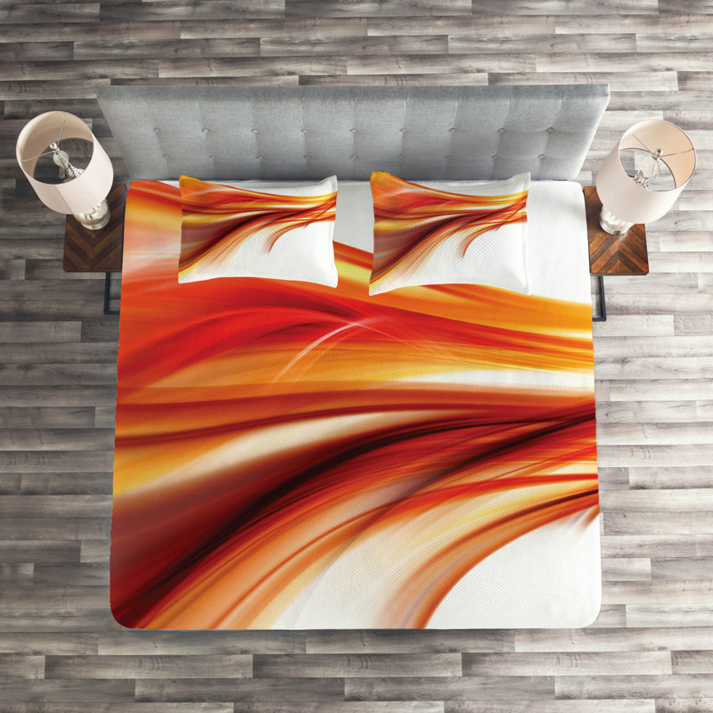 Polyester Coverlet, Orange/Brown, King Bedspread + 2 Shams