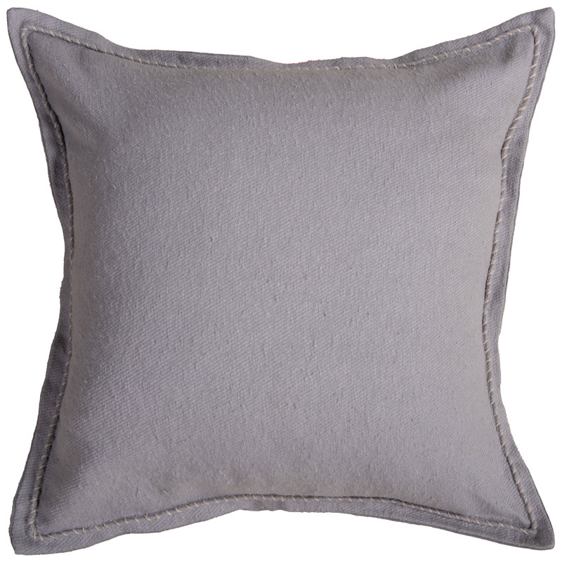Gray Cotton Boucle Throw Pillow with Hand Whipstitched Accents