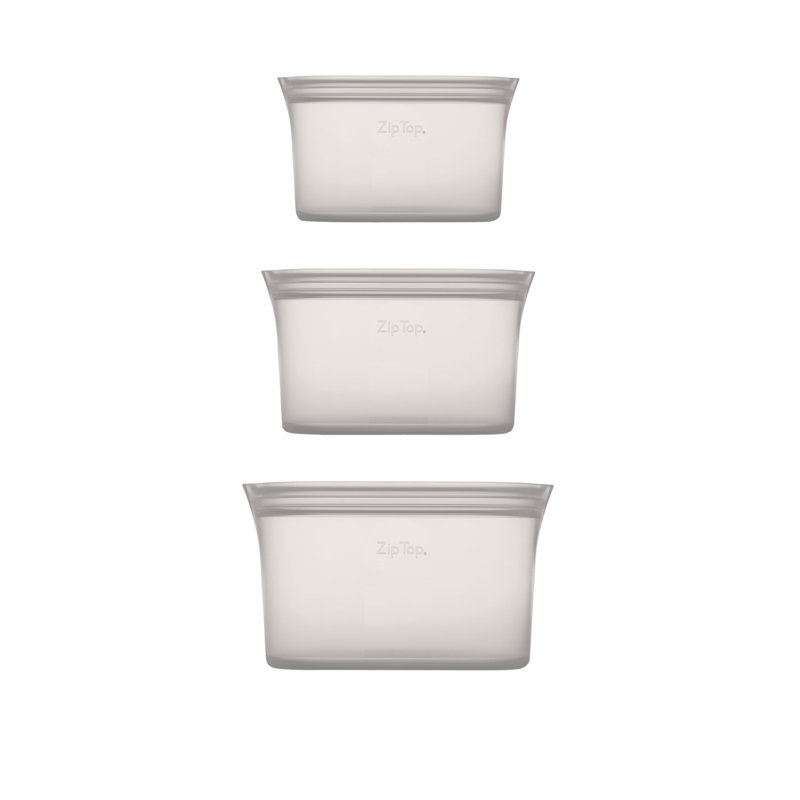 Zip Top Reusable Food Storage Bags | 3 Dish Set [Gray]  | Microwave, Dishwasher and Freezer Safe, Gray