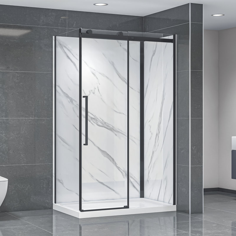Dreamwerks Bristol 48" W x 32" D x 79.2" H Framed Rectangular Reversible Shower Kit in Black 