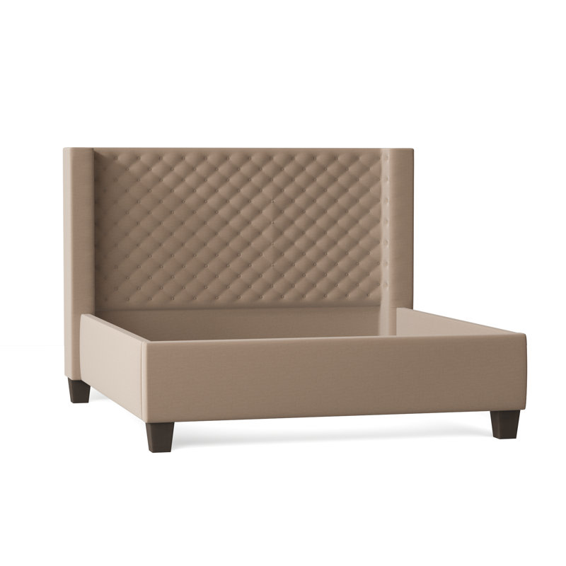 Bren Upholstered Wingback Bed, Queen, Bella Black Performance Velvet, Brown Mahogany