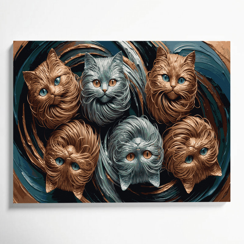 «Cats American Wirehair», art mural sur toile grise, H 8 po x l 10 po