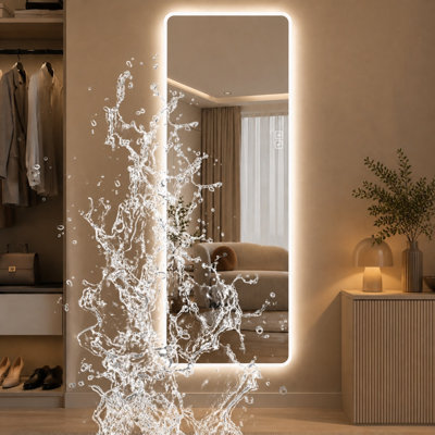 63" x 24" LED Full Length Mirror, Wall Mounted Lighted Body Mirror with Frosted Edge Lighting, 3 Color Temperatures & Stepless Dimming, HD Silver Dressing Mirror for Bedroom, Closet & Living Room