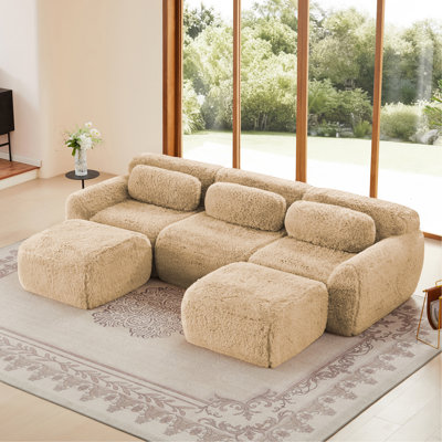Canapé en forme de U sans os, fond en éponge haute densité 32D, conception antidérapante avec méridienne, emballage sous vide à compression complète, siège profond, pour chambre à coucher, bureau et cinéma maison, kaki clair