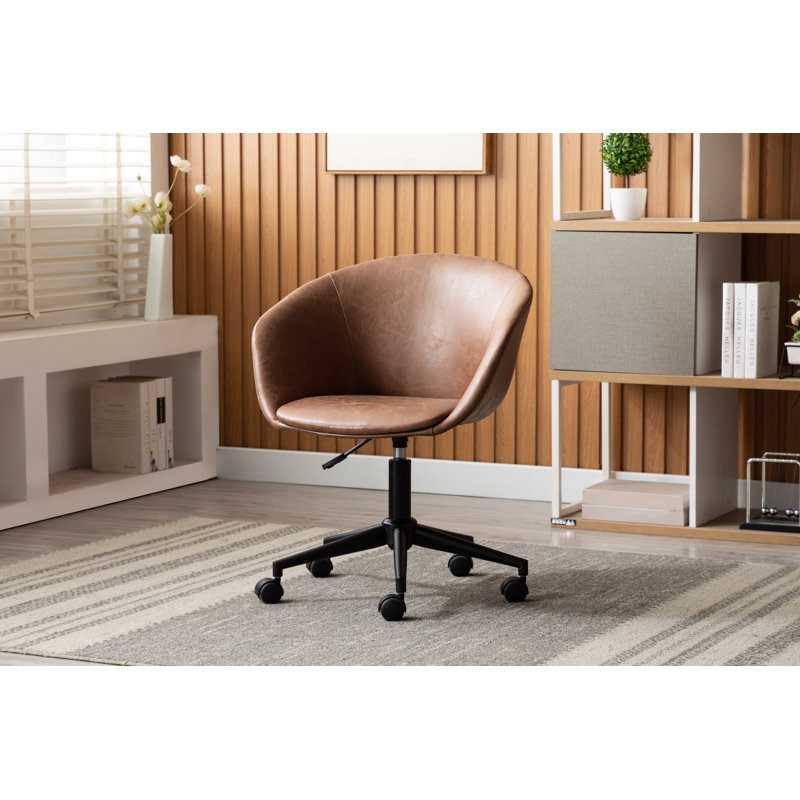 Chaise de travail Villagomez, Similicuir brun noyer