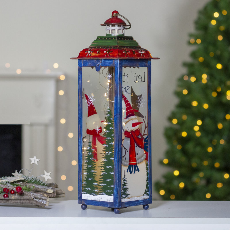 Red White and Green "Snow" Christmas Lantern 15"