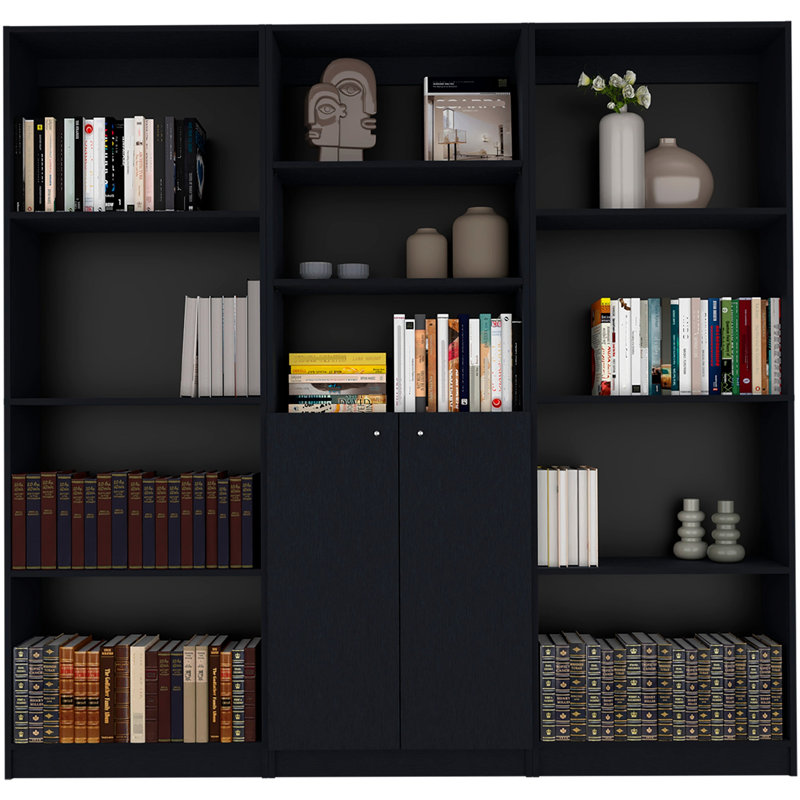 Black 3 Living Room Bookcase Arrangement - Stylish & Functional 3 Piece Featuring Options Modern Practical Design