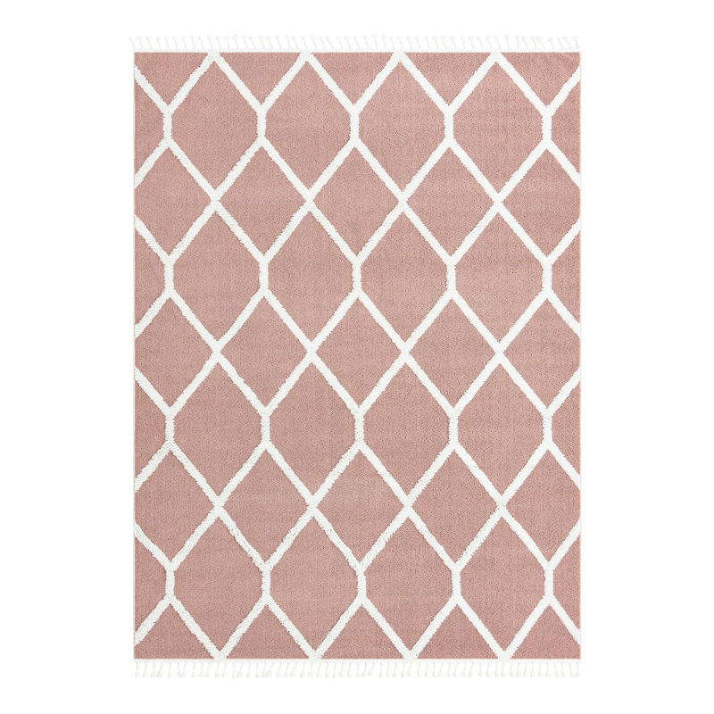 Tapis rose en polyester tissé à la machine Randal, Rectangle 9 pi x 12 pi