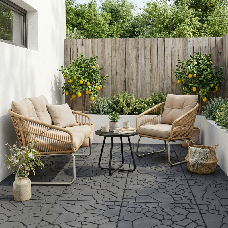 30.5cm L x 30.5cm W Plastic Interlocking Deck Deck Tile Kit, Grey