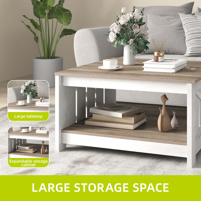 Table basse 31,5 po Farmhouse, Blanc, Bois jaune moyen