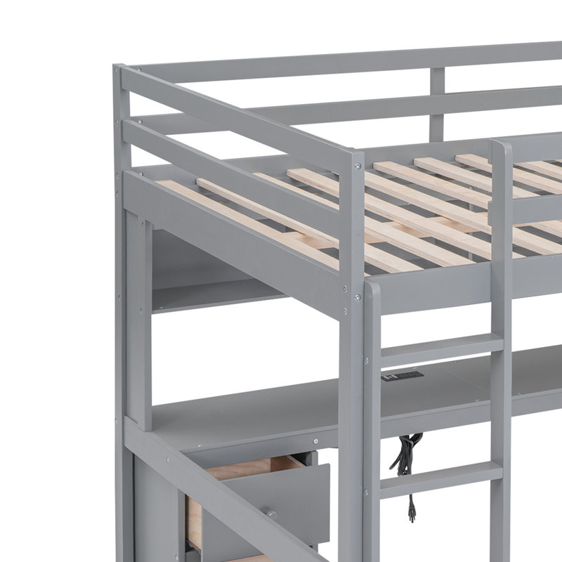 Hilel Kids Full Loft Bed with Drawers, Gray
