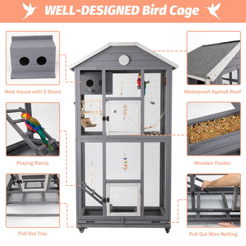 Grande cage à oiseaux en bois Gunars