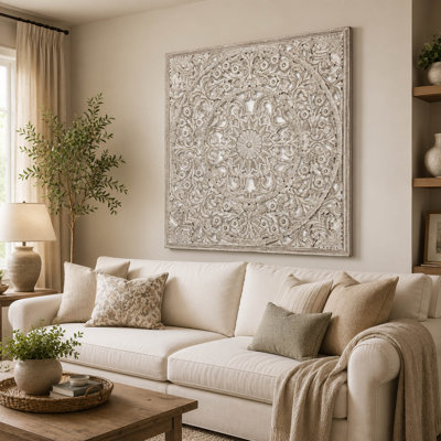 48 Inch Handcrafted Wooden Mandala Wall Art Panel