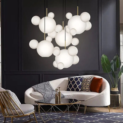 1-light Led Unique Bubble Design Pure White Frosted Globe Pendant