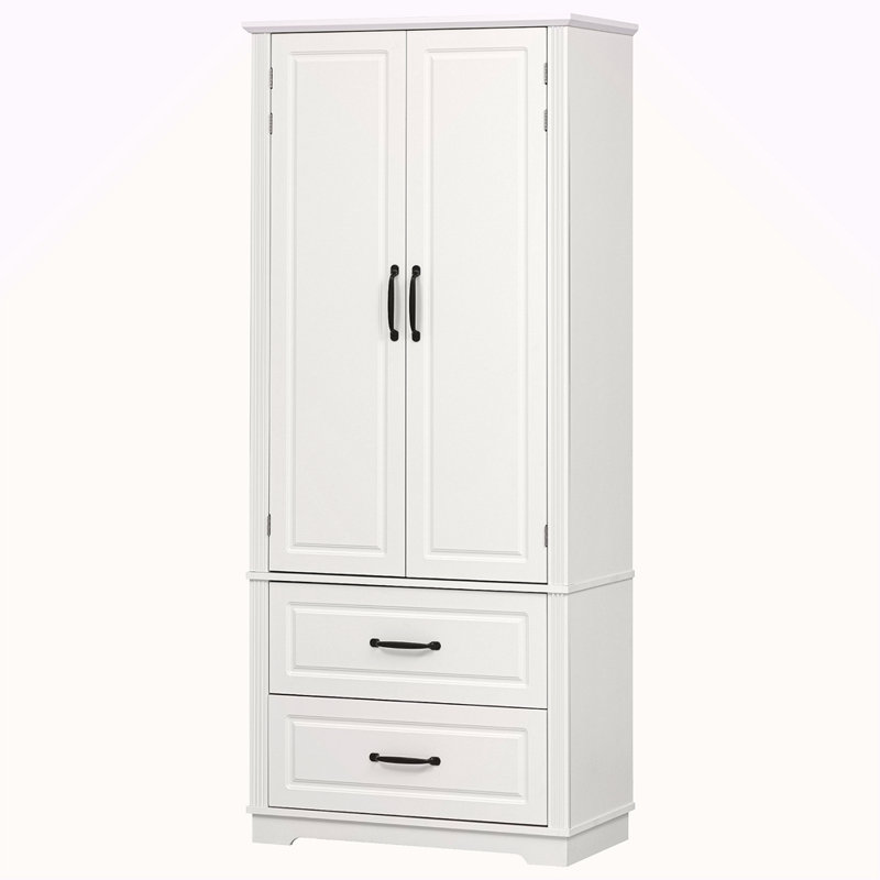 71" Farmhouse Kitchen Pantry Cabinet With 2 Large Drawers,Embossed Texture Freestanding Cupboard Cabinet With 8 Door Shelves And 3 Cabinet Shelves For Kitchen,Dining Room,Living Room,Laundry