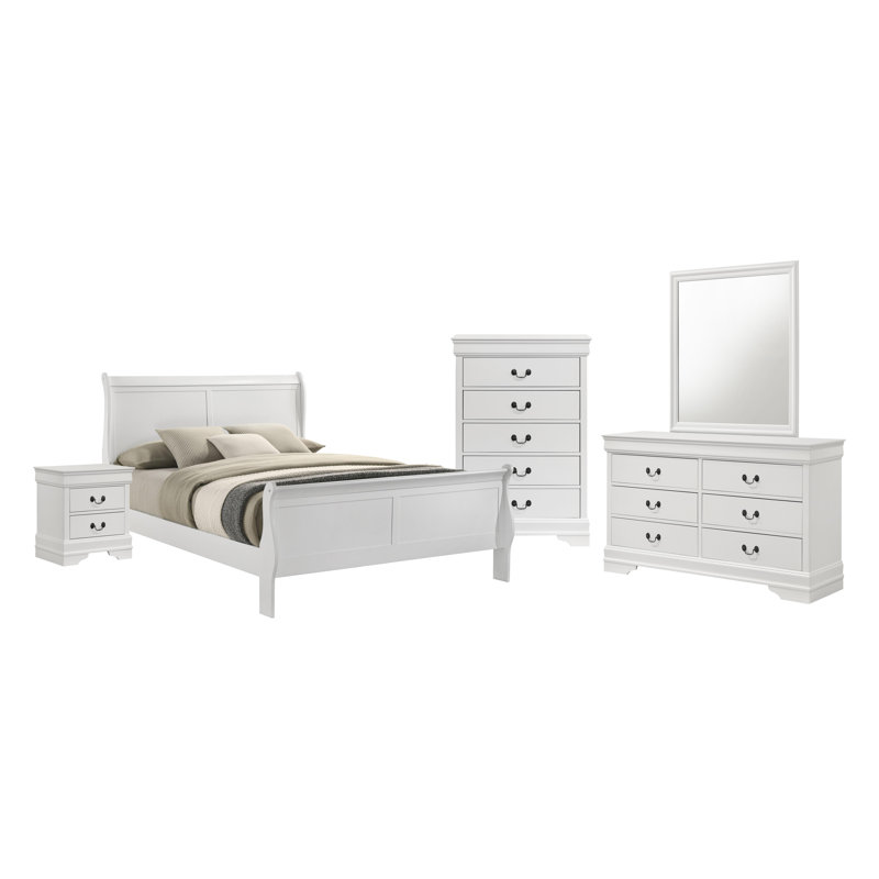 Ensemble de chambre à coucher 5 pièces, Double, Blanc