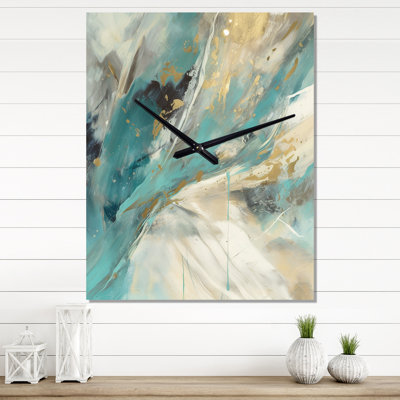 Turquoise Serendipity Abstract Painting II - Abstract Painting Modern Wall Clock