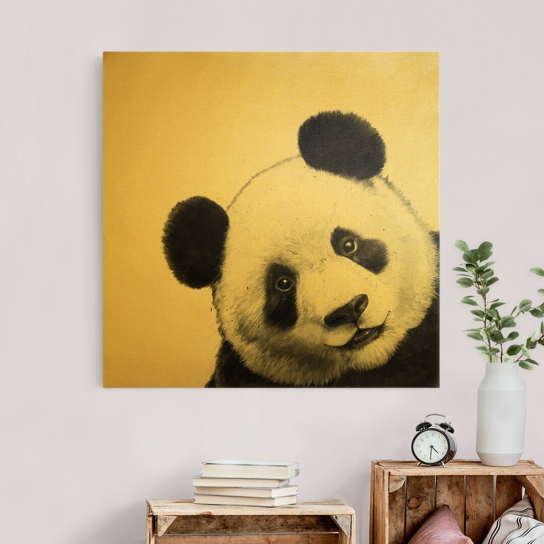 Leinwandbild Illustration Panda Schwarz-Weiß-Gemälde von Laura Graves