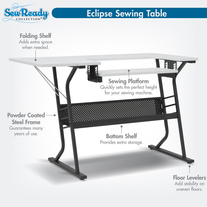 44.75" W x 23.5" D Sewing Table with Sewing Machine Platform, White